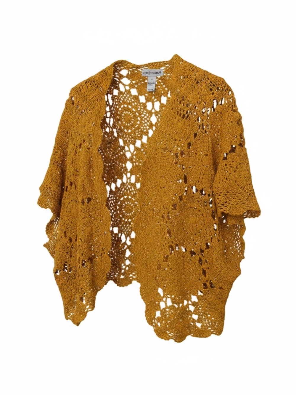 Jessica London Mustard Crochet Openwork Shawl